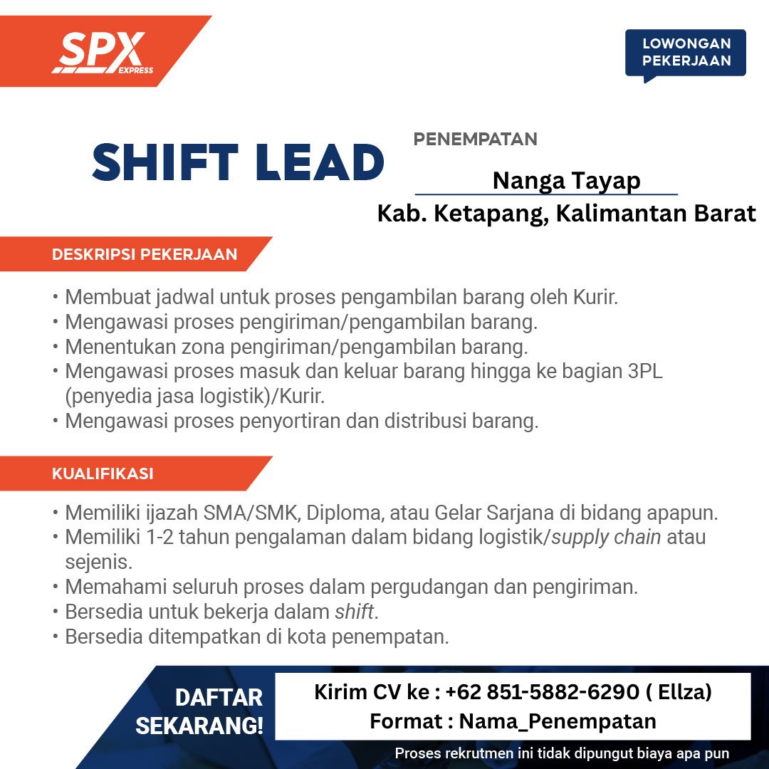 iceopennetworkk's tweet image. 📣Hi Everyone! Come &amp;amp; Join Us at SPX Express!
💼Hub Lead dan Shift Lead
📩Cara Melamar:
Kirimkan CV terbaik Anda melalui:
📧 Email atau 📱 WhatsApp (sesuai poster penempatan yang dituju)
📝 Subjek: Nama Posisi - Lokasi Tujuan

#SPXExpress #ShopeeExpress #WeAreHiring  #Loker