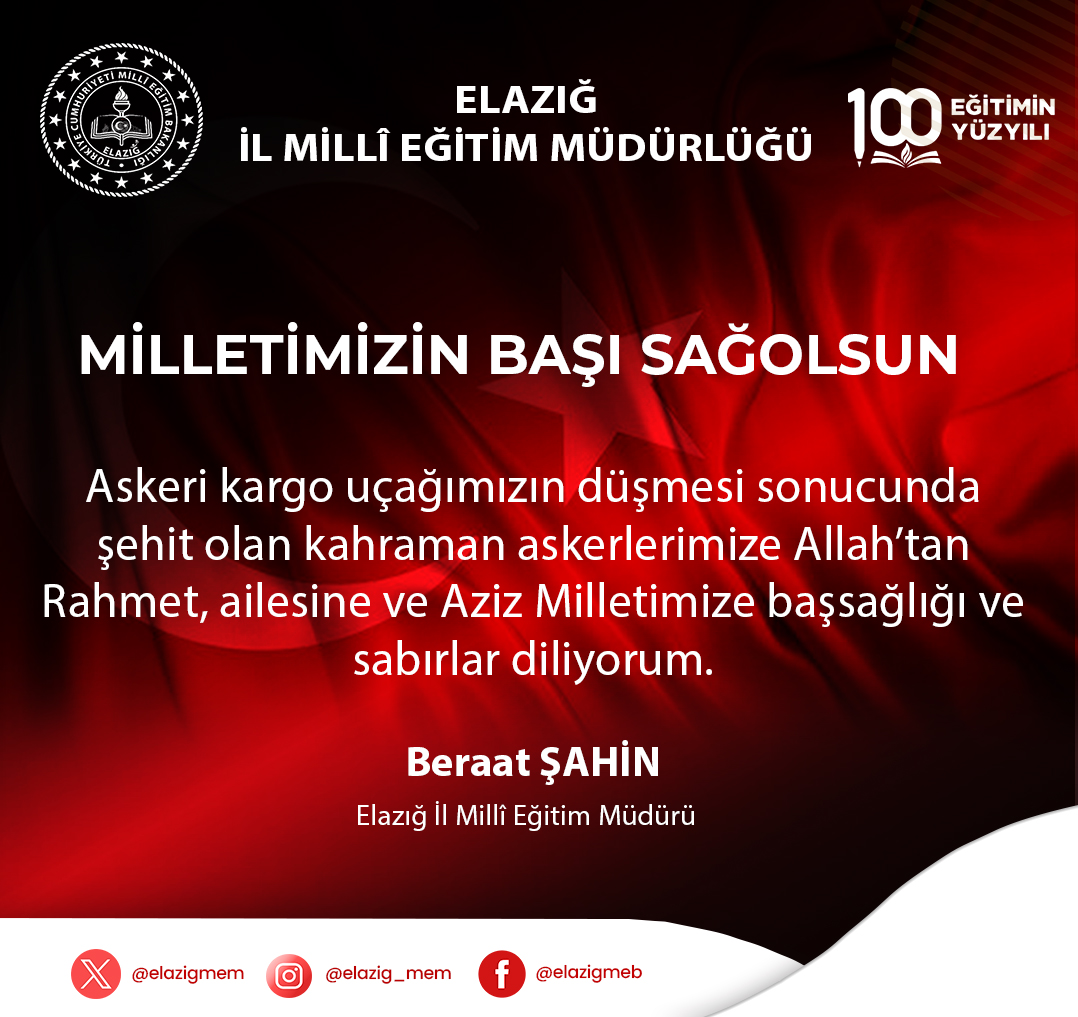 Kahraman şehitlerimize Allah'tan rahmet, ailesine ve Aziz Milletimize başsağlığı dileriz. <a href="/tcmeb/">Millî Eğitim Bakanlığı</a> <a href="/SahinBeraat/">Beraat Şahin</a>