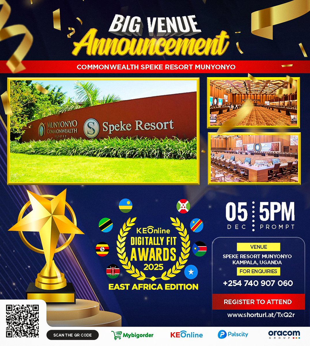 DigitallyFAward's tweet image. The wait is over! We’re thrilled to announce that Digitally Fit Awards  East Africa Edition will be happening on 5th Dec at Commonwealth Speke Resort Munyonyo, Kampala, Uganda. Watch youtu.be/y8Qqbi047to.Se… your spot  bit.ly/2025dfa #GoEastAfrica #DigitallyFitAwards2025