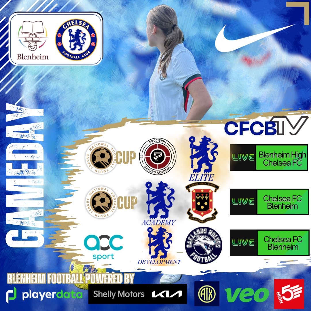 🏆 Gameday 🏆

<a href="/NFYLU19U23/">National Football Youth League</a> Cup action today and it’s live on CFCBTV as the Elite and Academy team play in the Round of 16.

Development at home in the @ECFA12Premier also live on CFCBTV

Blenheim football 🤝 powered by <a href="/Shellymotors/">Shelly Motors</a> <a href="/veotechnologies/">Veo</a> <a href="/PlayerData/">PlayerData</a>

#teamblenheim