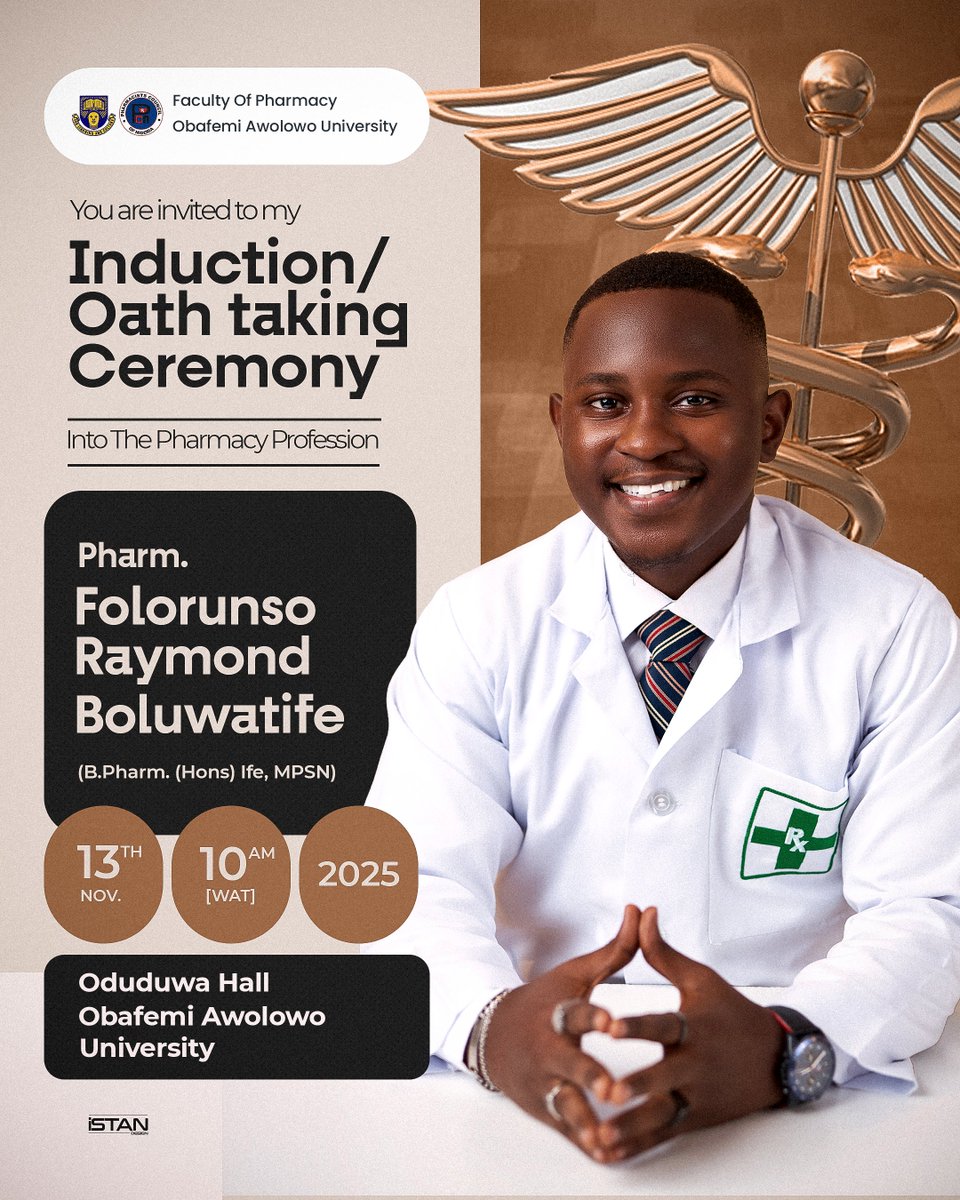 iStanDesign's tweet image. Good morning, my neighbours 

Today’s for the boys

I had a great time putting these induction flyers together for the soon-to-be Pharmacists of Obafemi Awolowo University
 
Clean, bold, and exactly the vibe they wanted.

If you’re planning something soon, let your designs speak