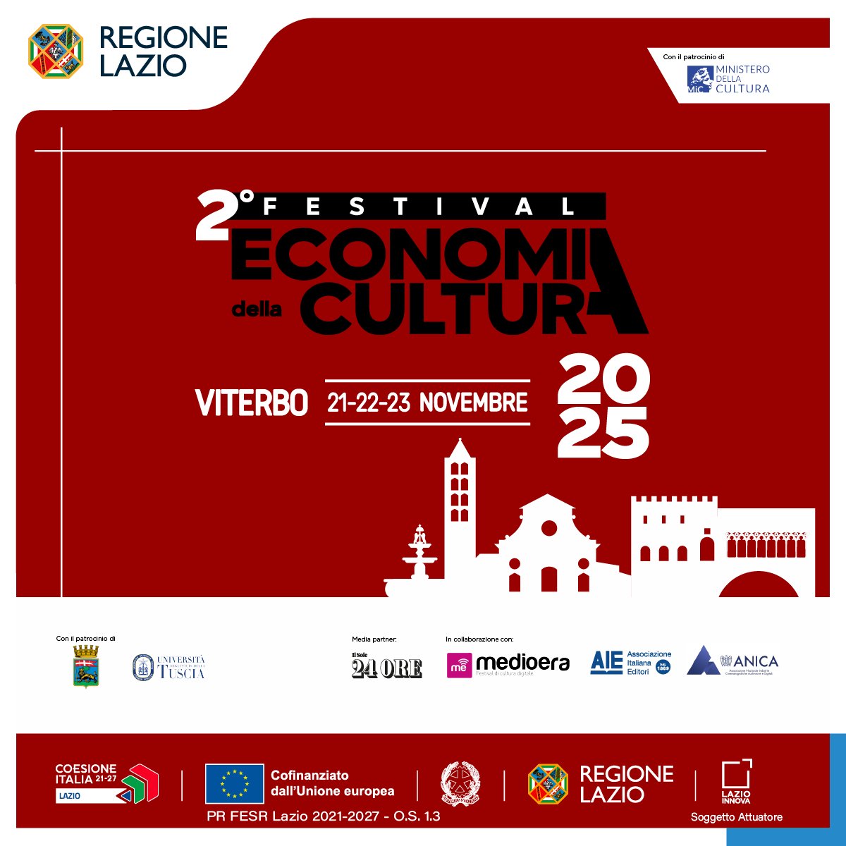 ✨ Il Festival dell’Economia della Cultura torna a Viterbo dal 21 al 23 novembre! 
Tre giorni di incontri, idee e networking per scoprire come la cultura può far crescere il territorio. 
Non perderti il programma e tutte le novità 👉 lazioinnova.it/festival-econo…
#prfesrlazio