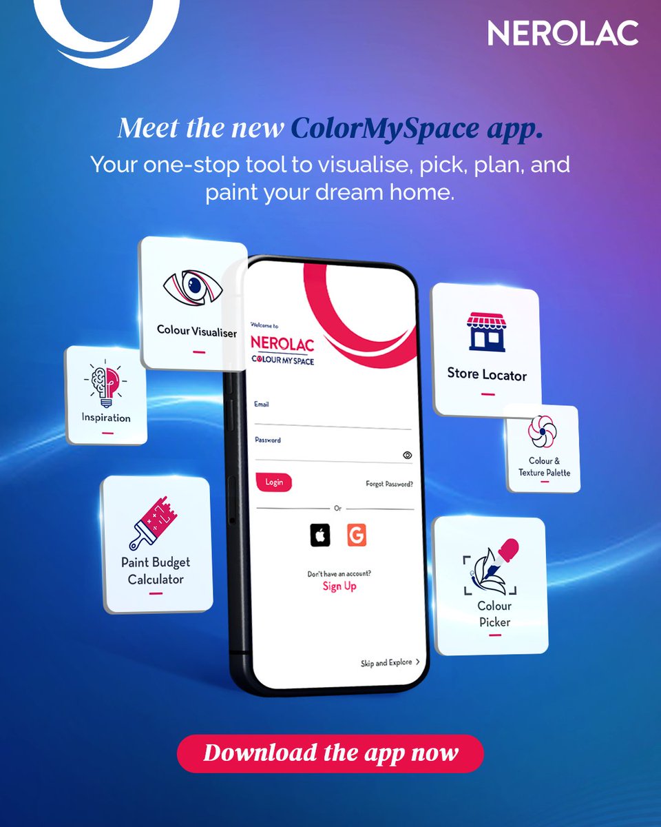 Nerolac_Paints's tweet image. The all-new ColourMySpace app is here to make colouring your home easier than ever. 

Download the app now!

Available on: 
Android: shorturl.at/QxFNq

IOS: shorturl.at/EJYct

#NerolacPaints #ColourMySpace #PaintPlus #ColourVisualiser #HomePainting