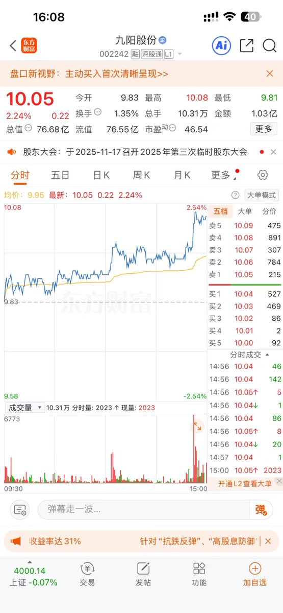 shangshuss's tweet image. 中国最大的冲饮公司（九阳豆浆）于11月11日推出哈基米系列的豆浆饮品。

基于哈基米IP在中国的庞大流量，上线仅一天全平台销量已经突破25万单（截止发推拼多多18万单，淘宝2万单，抖音商城4万单，其他平台未统计）。

火爆程度使得今日其背后公司九阳股份股票大涨2.24%，目前公司市值76.68亿。…