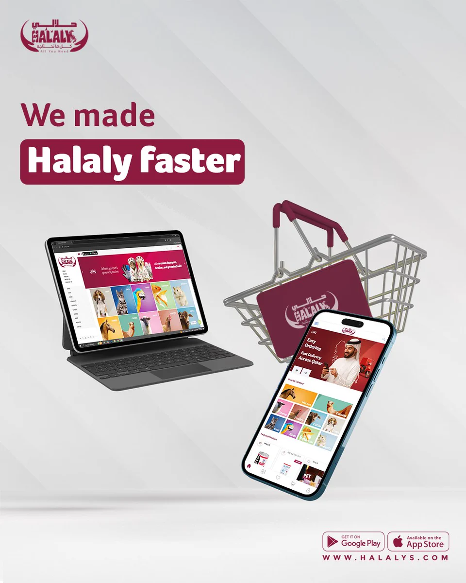 We know your time matters, that's why we made Halaly faster than ever.
 Enjoy smoother browsing, quicker checkout, and a better experience for you and your furry friend
 Try it now & tell us what you think.
Visit our website https://halalys.com and select now!
🚚 Fast delivery across Qatar only 10 QAR