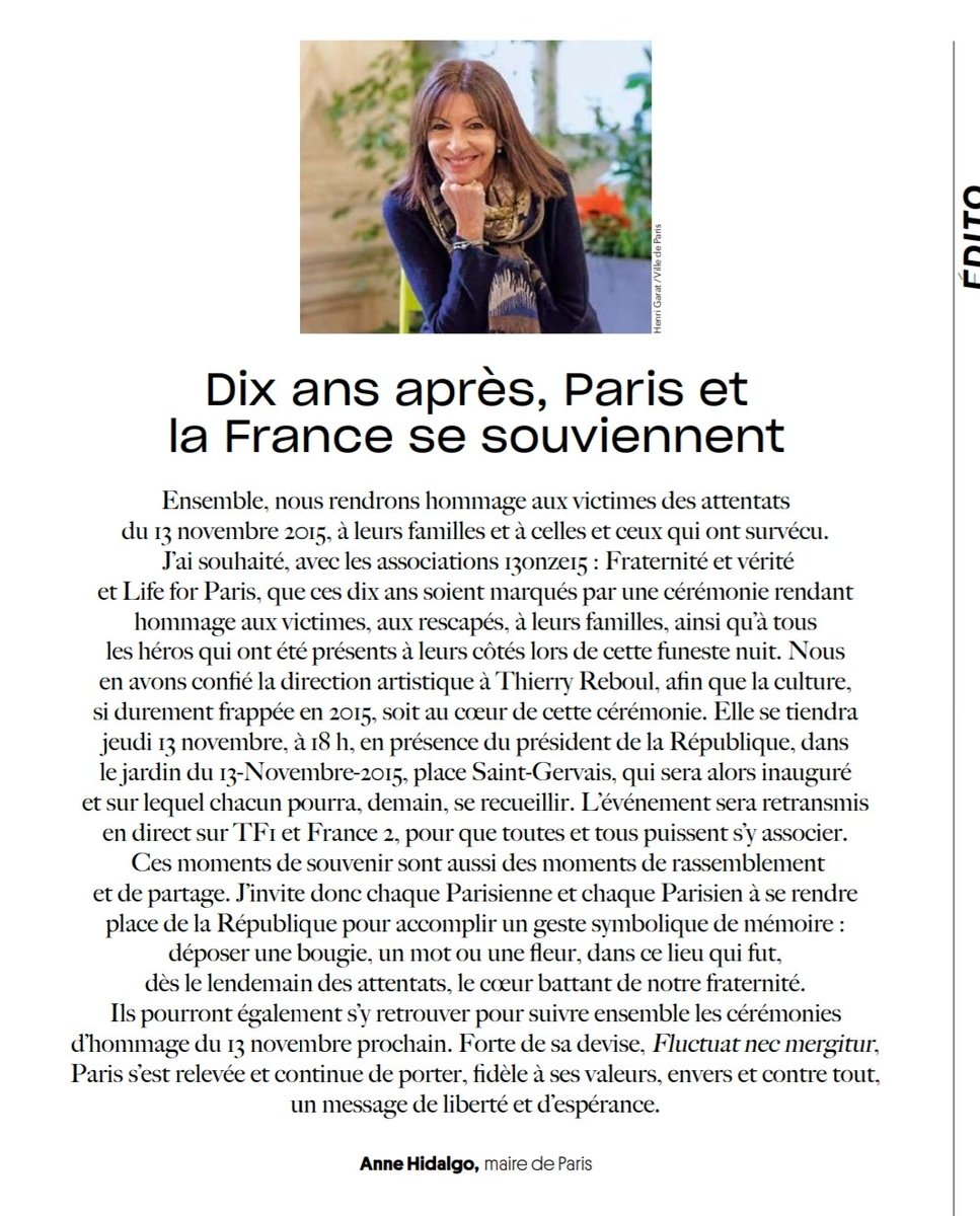mtwit75's tweet image. La Ville de Paris a vraiment choisi cette photo d&apos;#AnneHidalgo pour évoquer les attentats de 2015 ❓