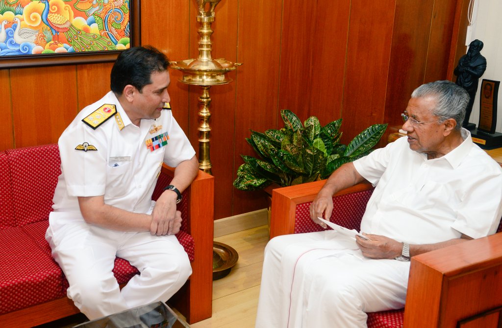 VAdm Sameer Saxena #FOCINC #SNC called on Shri Pinarayi Vijayan, the Hon'ble Chief Minister of #Kerala at #Thiruvananthapuram today. Hon'ble CM was apprised on key aspects of #coastalsecurity and forthcoming #OpDemo2025. He thanked the Govt of Kerala for unstinted support to the