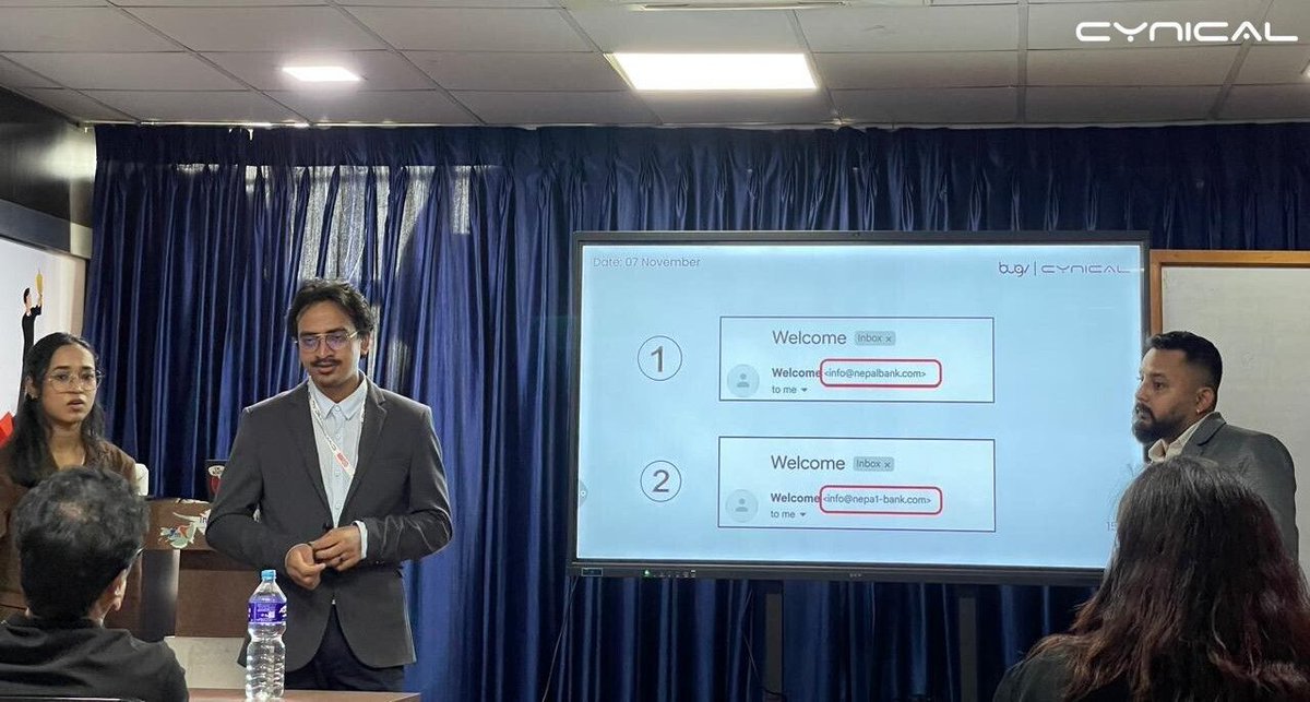 cynical_sec's tweet image. We recently conducted a Cybersecurity Awareness Training at Siddhartha Premier Insurance Ltd. helping their team understand cyber threats, phishing, and safe online practices.

Let’s build cyber-ready teams together!
📞 +977 9820733849

#CyberSecurityAwarenessTraining