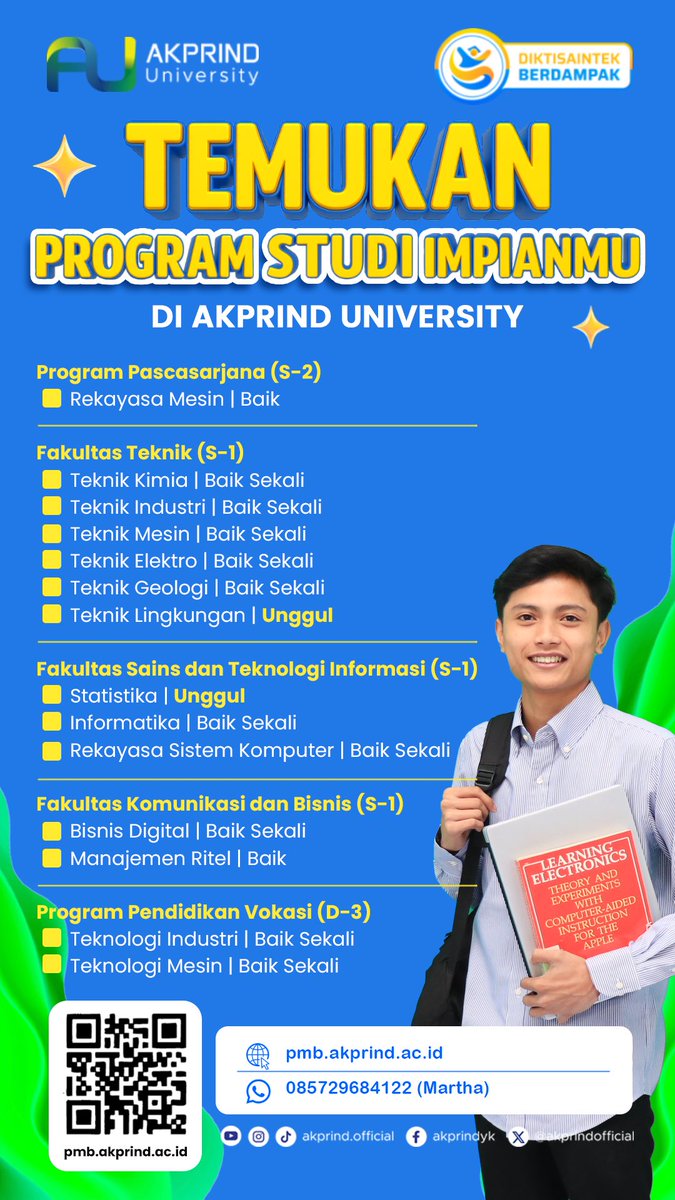 Banyak program studi unggulan siap mengantarkanmu ke puncak karier💪

#ProdiUnggul #UKTTerjangkau #KuliahMurahdiJogja #UKTStabil #akprinduniversity #tumbuhdanberinovasi