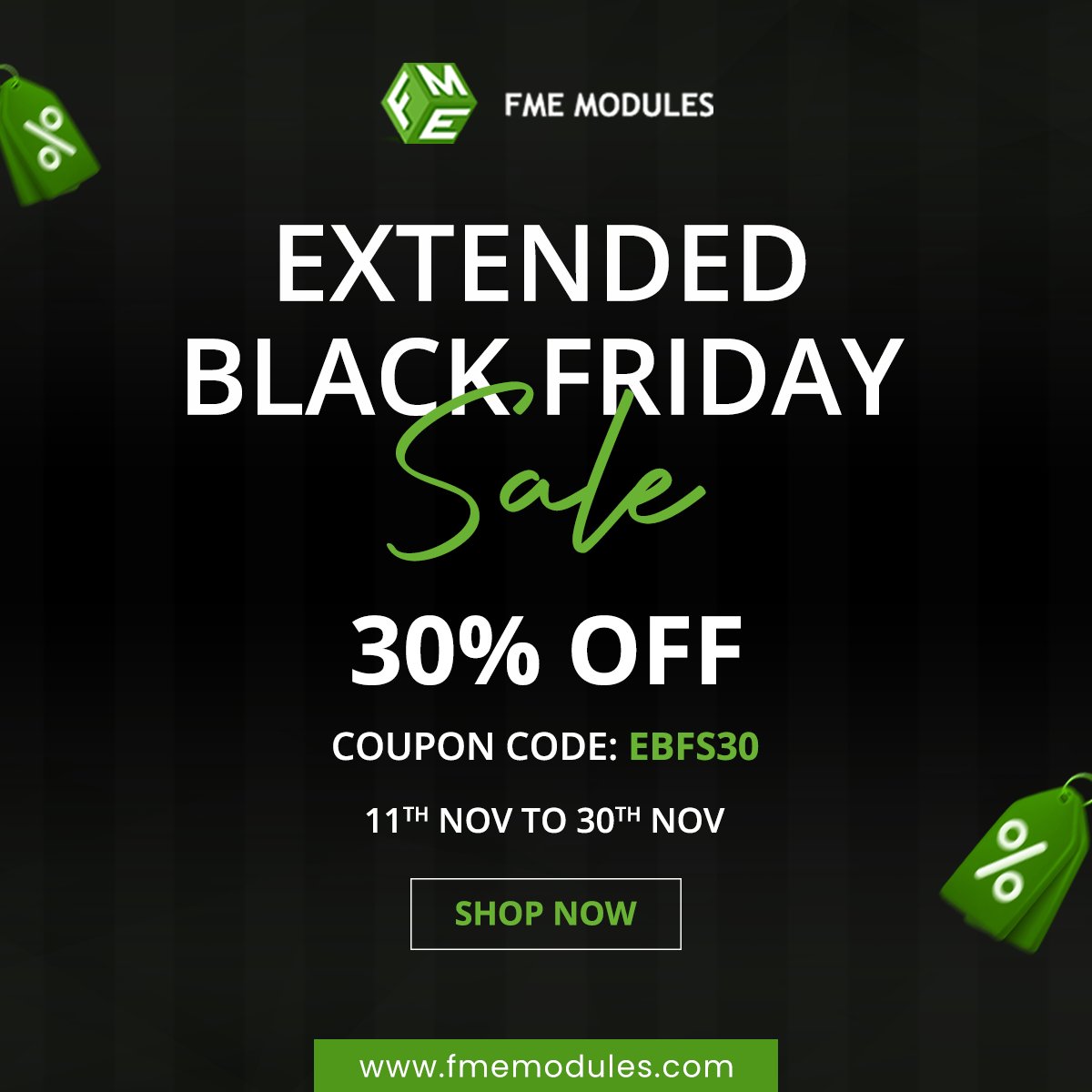 FMEModules's tweet image. EXTENDED BLACK FRIDAY SALE IS LIVE!Get 30% OFF all FME Modules with code EBFS30! ⏰ Valid: 11th Nov – 30th Nov
🔥 Don’t miss out — upgrade your store now! 👉 fmemodules.com
#BlackFriday #prestashop #FME #Sale