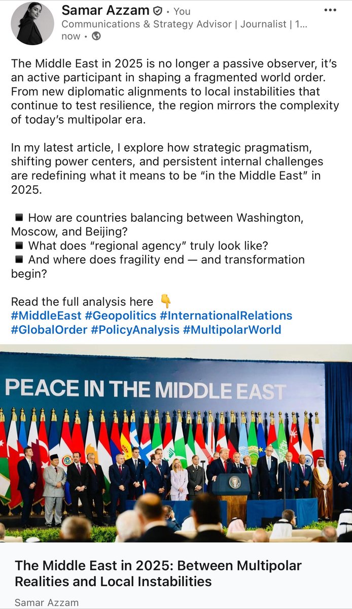 SamarWazzam's tweet photo. Check out my latest article on the 
#MiddleEast in 2025 between Multipolar Realities and Local Instabilities.

Full article here: 👇🏼 

🔗 https://t.co/D5pqu810TA https://t.co/amDaLVJ9kI
