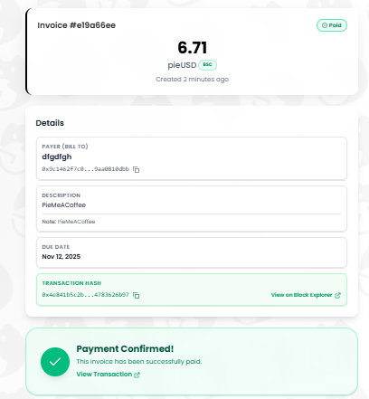LTC_521's tweet photo. My one-of-a-kind first Pieverse receipt
@pieverse_io 
#Pieverse #PieMeACoffee #x402 https://t.co/SH7XemdIWb