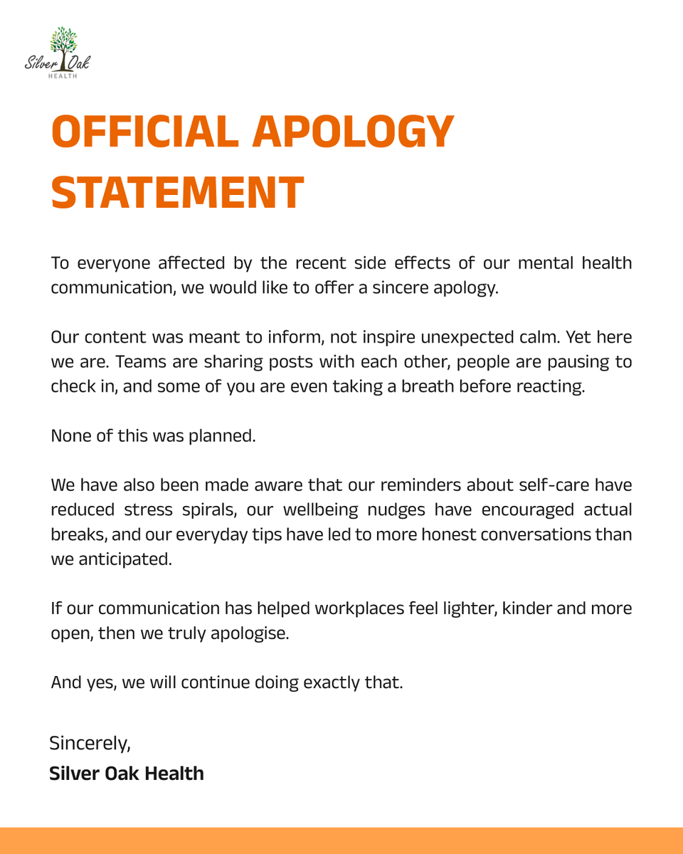 Silveroakhealth's tweet photo. Apology letter but make it EAP edition.✨
#MentalHealth #SupportAtWork #HealthyMinds #TalkItOut #ItsOkayToSeekHelp #EAP #SilverOakHealth https://t.co/hJwcseZQHc