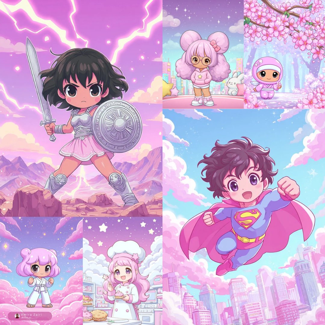 Pink chibi grid