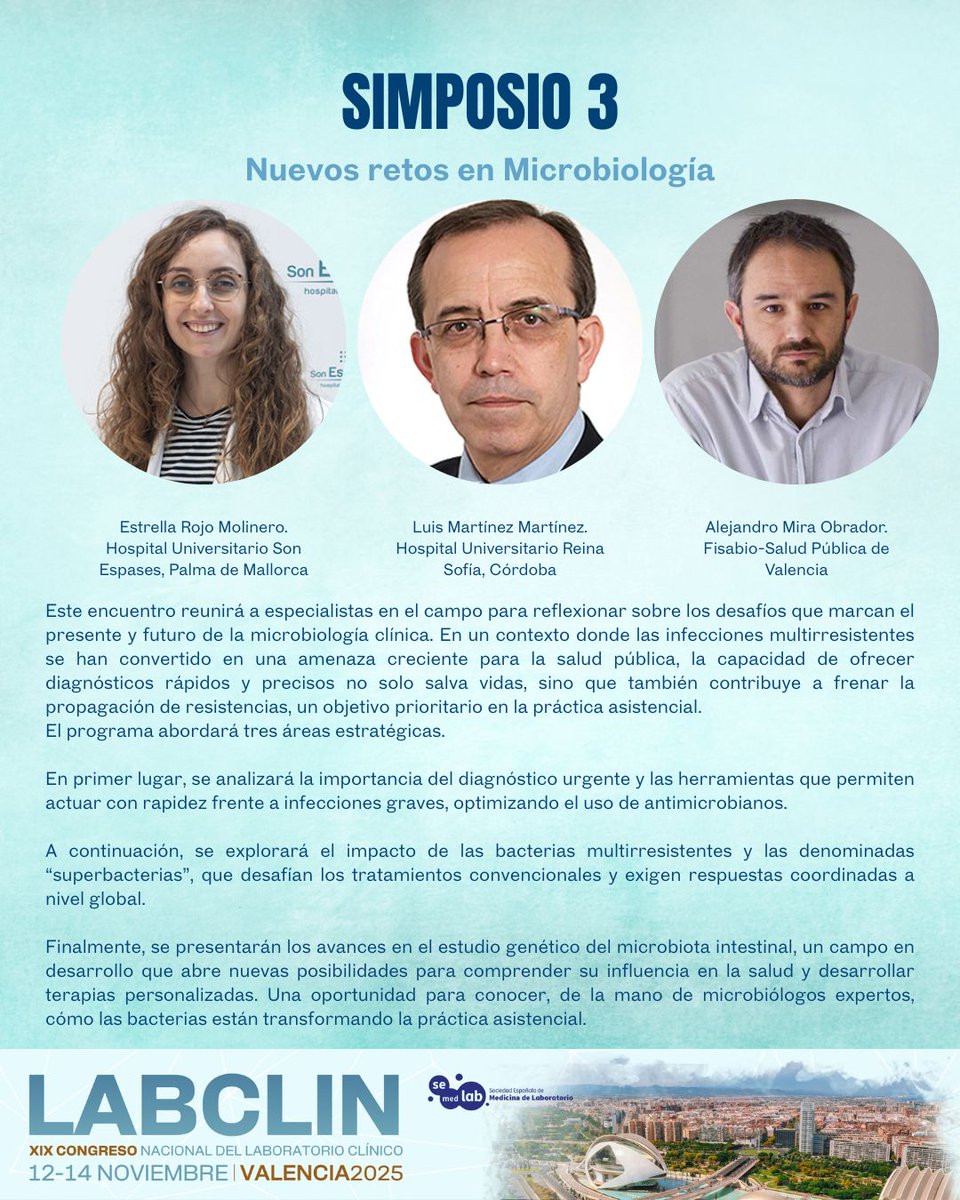 congresolabclin's tweet image. 🚀El simposio 3, titulado “Nuevos retos en Microbiología&quot; tendrá lugar hoy, miércoles 12 de noviembre, de 18:30 a 20:00.
📍En Valencia
🧫 Organiza @Semedlab 
🌐 labclin2025.es
#laboratorioclínico #medicinadelaboratorio #LABCLIN