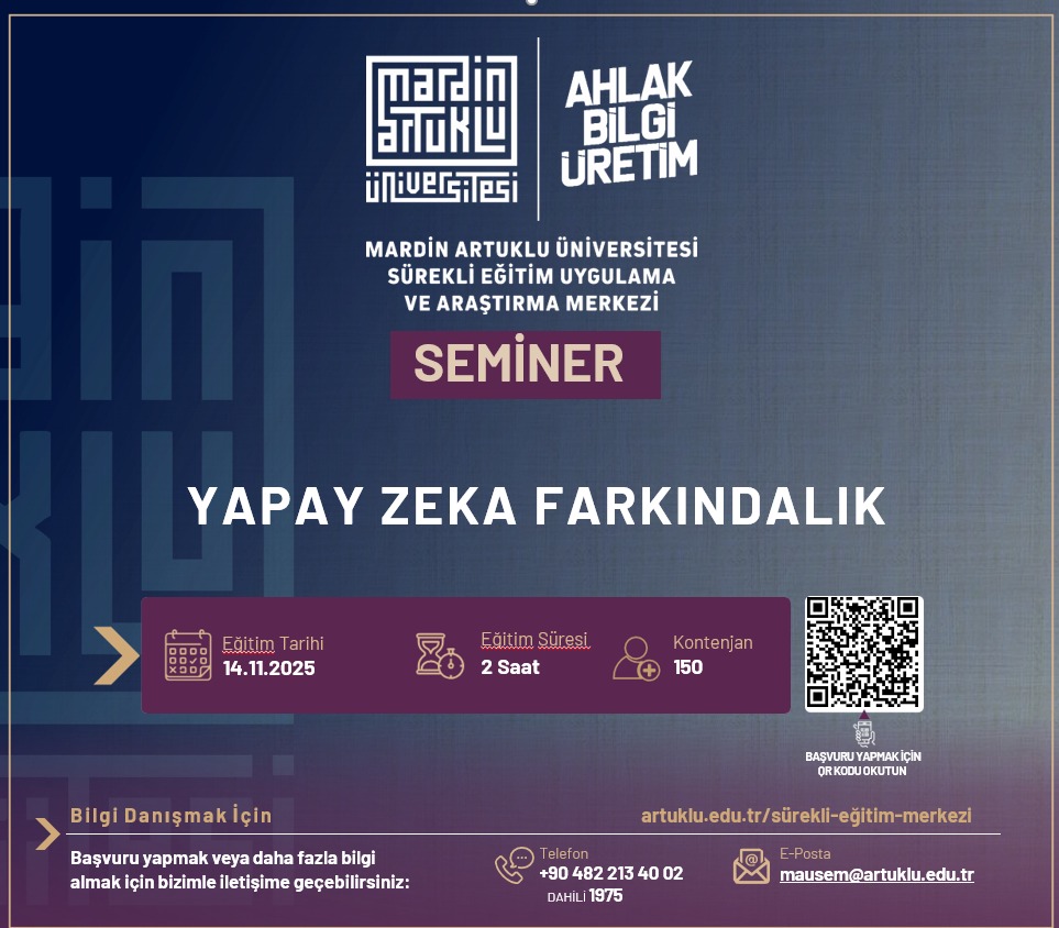 mau_sem's tweet photo. Merkezimiz tarafından 14 Kasım 2025 tarihinde '' Yapay Zeka Farkındalık Eğitimi " konulu Eğitim online olarak düzenlenecektir. Üniversitemiz öğrencileri davetlidir. @ibrahimozcosar  @mardinartuklu @DiriozMustafa https://t.co/3LSDtStikR