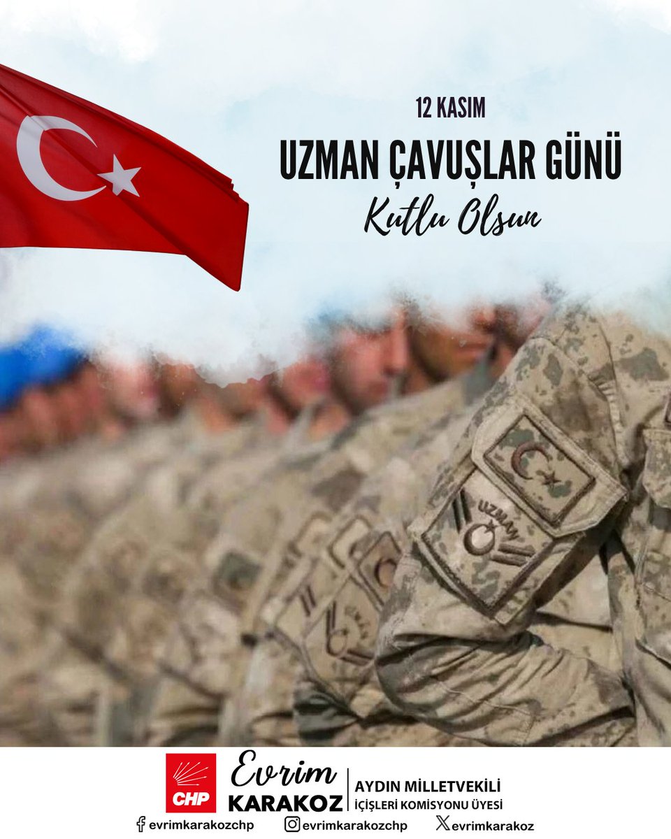 Ülkemizin bölünmez bütünlüğü ve milletimizin güvenliği için fedakarca görev yapan tüm Uzman Çavuşlarımızın 12 Kasım Uzman Çavuşlar Günü'nü kutluyorum. 

Aziz şehitlerimizi rahmetle, kahraman gazilerimizi şükranla anıyorum. 

Vatan size minnettardır!   

#12KasımUzmanÇavuşlarGünü
