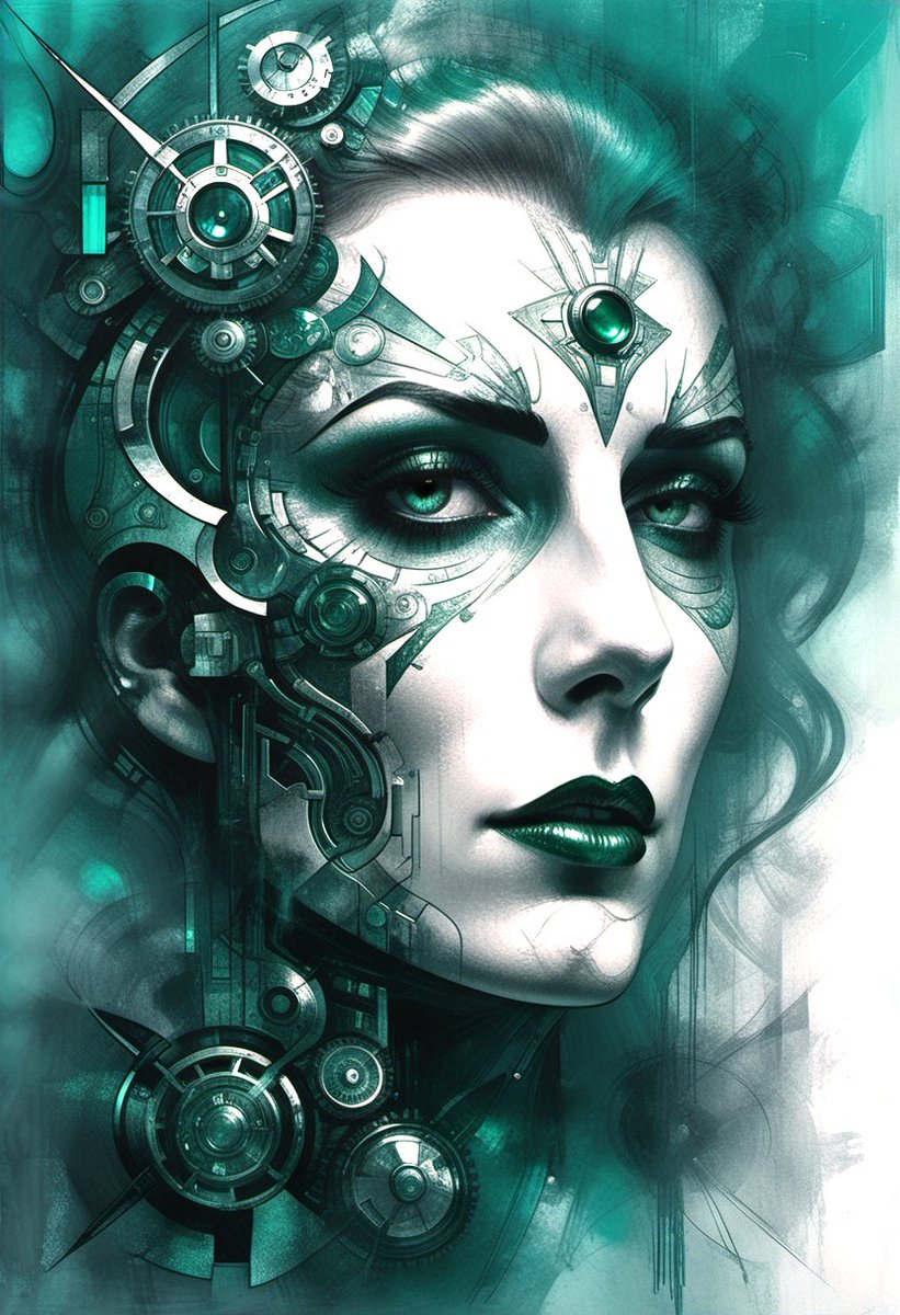 andy_corah's tweet image. Emerald Circuit: 💚

A gaze that holds a future's gleam,
Ruling a silent, data stream.
#ConceptArt #Futurism