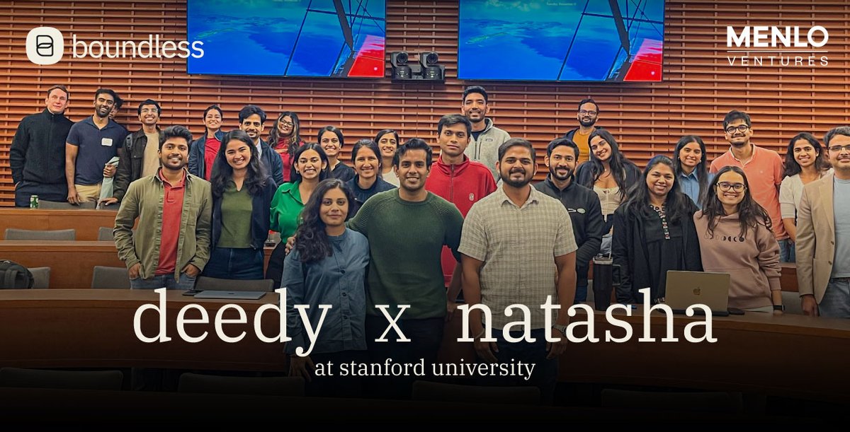 boundless at <a href="/Stanford/">Stanford University</a>. 

we hosted a closed-room conversation with <a href="/deedydas/">Deedy</a> (<a href="/MenloVentures/">Menlo Ventures</a>) at Stanford, diving deep into what’s really happening across the india–us AI corridor.

we covered:

- why india and the us are building very different kinds of AI: consumer vs