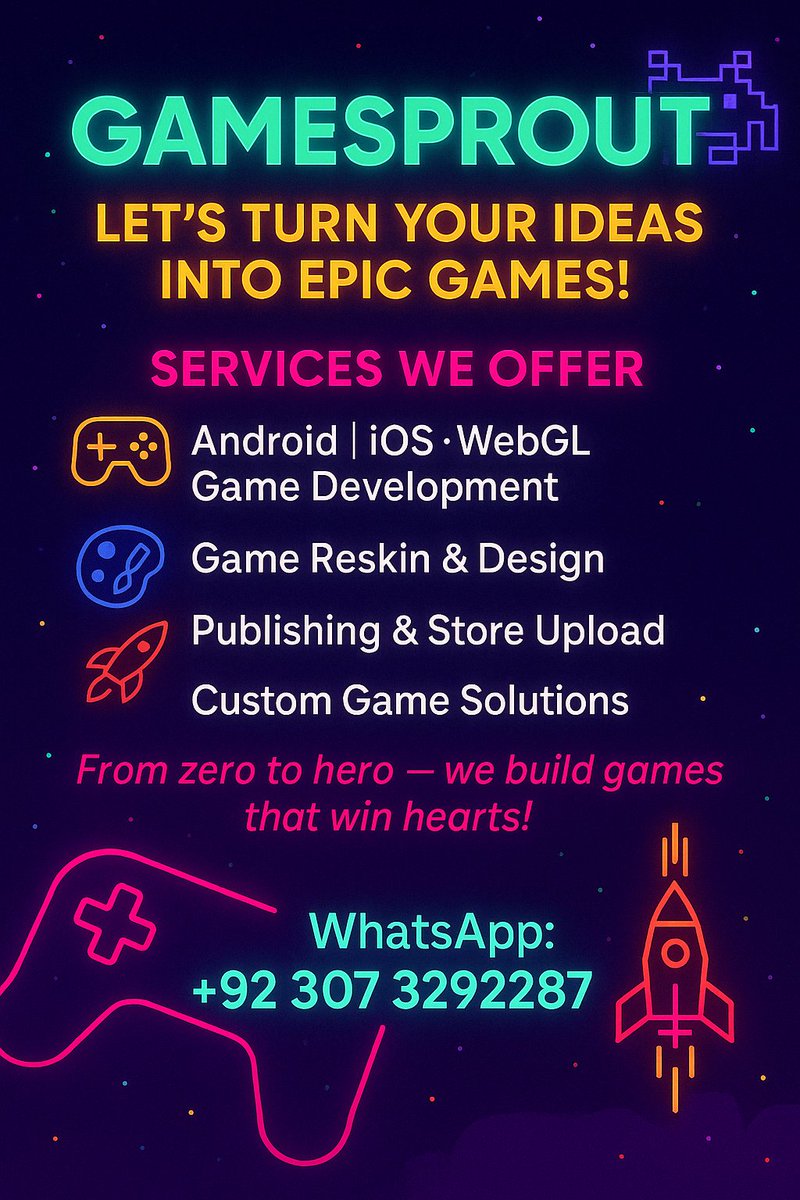 Ibloch78's tweet photo. 🎮 Got a crazy game idea? We’ll turn it into something EPIC!
At #GameSprout, we build games that level up your vision 💡
📱 WhatsApp us now: +92 307 3292287
#GameDevelopment #GameStudio #Unity3D #IndieDev #MobileGames #AndroidGames #iOSGames #GameSprout #GamingCommunity https://t.co/UaD0EhzM7Z