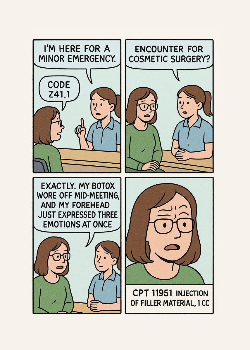 osi_medcoding's tweet image. When your Botox clocked out before you did! 

#MedicalCodingHumor #BotoxProblems #AestheticHumor #CosmeticClinicLife #PlasticSurgeryFun #InjectableHumor #DermLife #CodeStormers