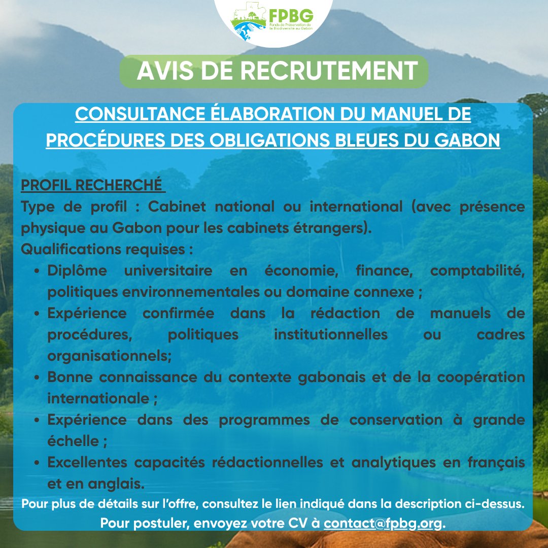 𝐀𝐩𝐩𝐞𝐥 à 𝐜𝐨𝐧𝐬𝐮𝐥𝐭𝐚𝐧𝐜𝐞 – É𝐥𝐚𝐛𝐨𝐫𝐚𝐭𝐢𝐨𝐧 𝐝𝐮 𝐌𝐚𝐧𝐮𝐞𝐥 𝐝𝐞 𝐏𝐫𝐨𝐜é𝐝𝐮𝐫𝐞𝐬 𝐝𝐞𝐬 𝐎𝐛𝐥𝐢𝐠𝐚𝐭𝐢𝐨𝐧𝐬 𝐁𝐥𝐞𝐮𝐞𝐬 𝐝𝐮 𝐆𝐚𝐛𝐨𝐧

lnkd.in/eqmP297q