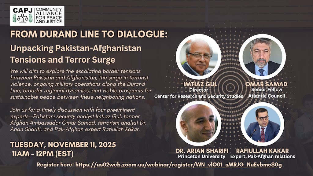 OmSamad's tweet photo. My gratitude to @MehlaqaCAPJ and #CAPJ for the opportunity to engage in an important discussion on a complex issue during a critical period of tension in AFG-PAK relations and growing pressure on the mediated ceasefire. Video link:
https://t.co/u8UHArYKIe https://t.co/jgCwiT4dm7
