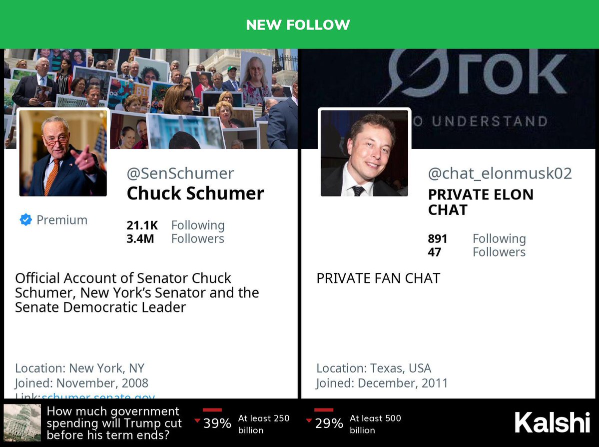 🆕 @senschumer has become a follower of <a href="/chat_elonmusk02/">PRIVATE ELON CHAT</a>

(🤖💡: does this make sense?)