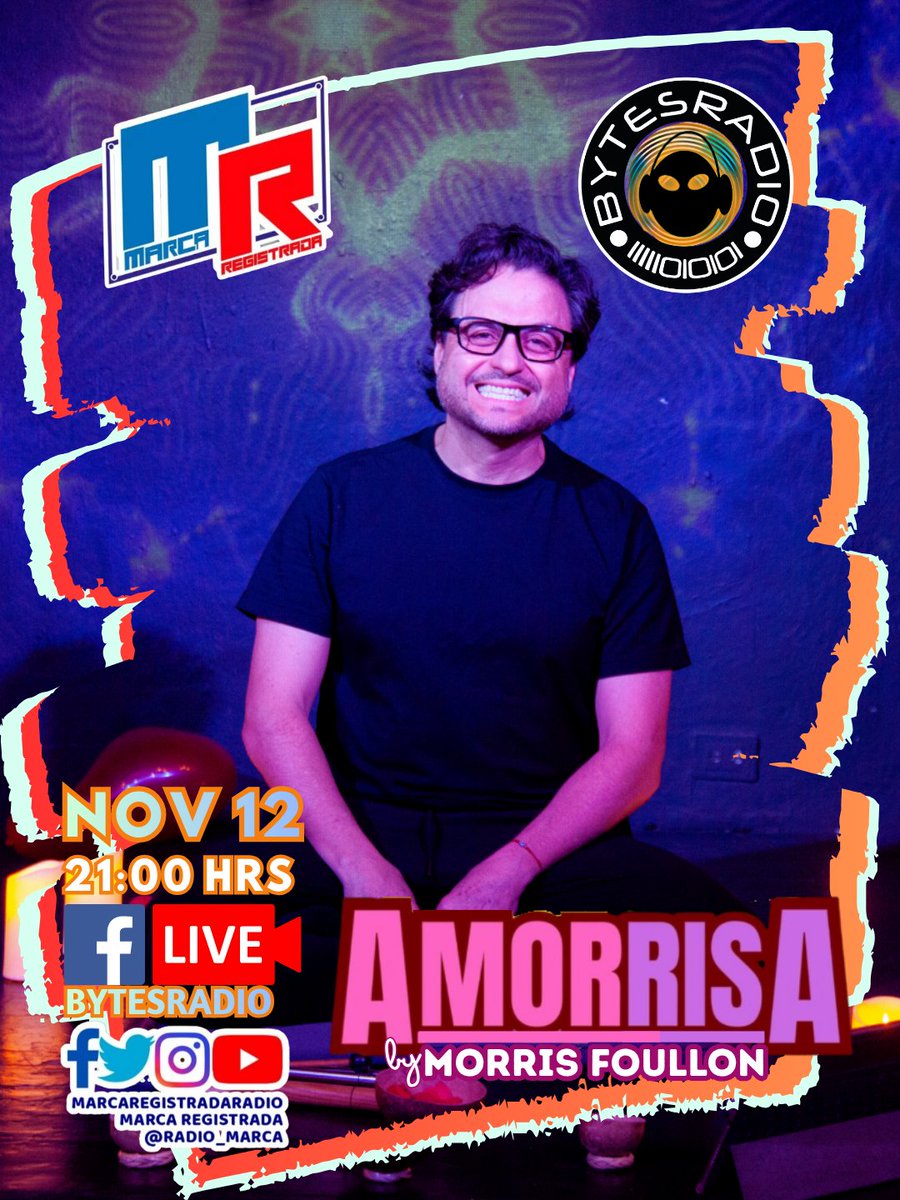 Miércoles de #MarcaRegistradaRadio y tenemos un súper programa, en la primera parte nos acompaña <a href="/Morrisfulon/">Mauricio Foullon</a> que viene a contarnos todos los pormenores de AMORRISA. Los esperamos en punto de las 21hrs a través de la señal de <a href="/bytesradiomex/">BYTESRADIO</a> en #facebooklive o Youtube.