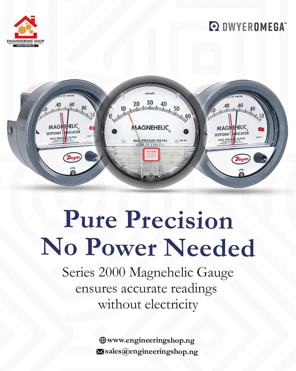 Engrshop_ng's tweet image. When accuracy matters, power isn’t a limitation.

The Series 2000 Magnehelic Gauge gives precise readings, no electricity, no worries.
#powerfreeprecision #engineeringinnovation #processcontrol