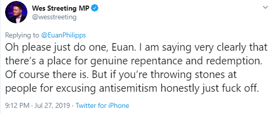 LabourFails's tweet image. Wes Streeting on maneuvers.

The man who wants to be Prime Minister once told an antisemitism campaigner to 'fuck off'.