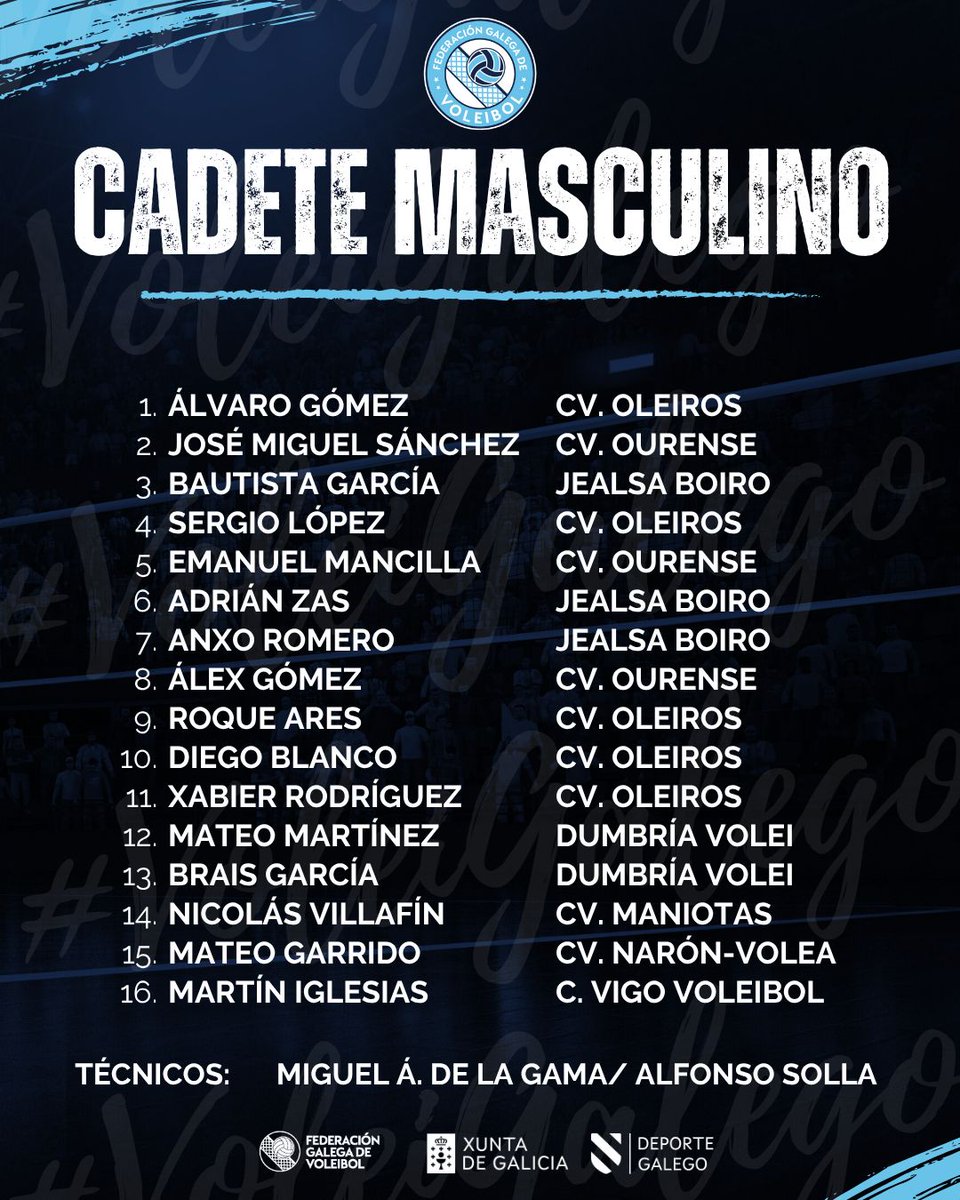 VoleiGalego's tweet image. 📰| Novas: Lista de xogadores/as convocados/as para a primeira concentración das Seleccións Galegas da temporada 25-26. 

💙🏐 Celebrarase o domingo 23 de novembro, de 16:00 a 19:00 horas, no Pavillón da Xunqueira (Pontevedra). 

🔗 :
volei.gal/2025/11/12/lis…