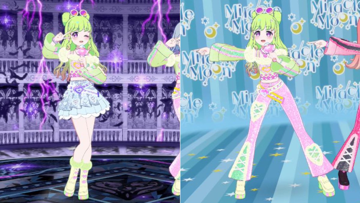 自分的にはマイキャラちゃん脚出てる方が似合ってる気がするんだけど、ズボンの方が統一感あるんだよな〜
結構好きなコーデだからどっちにしようか迷ってる
いっその事スポーティバレエコアのスカートか？