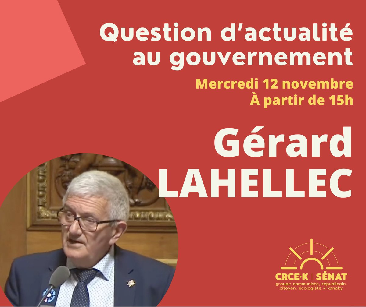 C'est Gérard Lahellec, Sénateur des Côtes-d'Armor, qui posera pour les <a href="/senateursCRCE/">Sénateurs CRCE-K</a> la question d'actualité au Gouvernement sur le traité commercial de libre-échange entre l'UE et le Mercosur. Un danger pour notre agriculture et notre santé. #StopEUMercosur #QAG