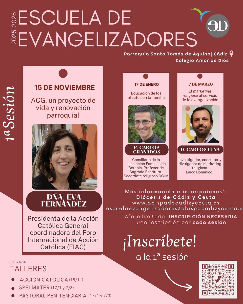 Todo listo para la I sesión de la Escuela de Evangelizadores que tendrá lugar el próximo sábado 15 de noviembre."ACG, un proyecto de vida y renovación parroquial" es el tema que protagonizará esta sesión.

Si no te has inscrito aún ⬇️
docs.google.com/forms/d/e/1FAI…