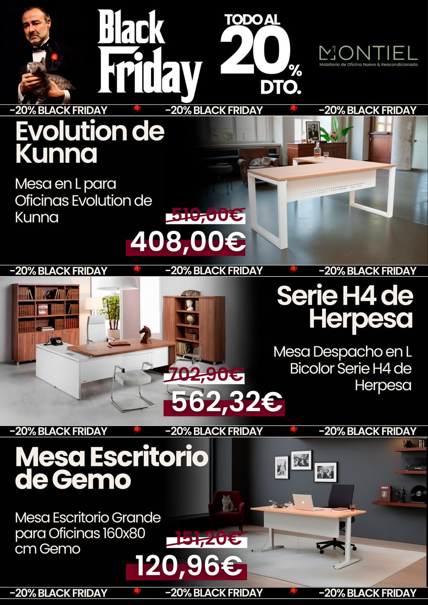 Este Black Friday, los jefes no esperan rebajas. Las imponen.
🔥 Todo al -20% en Grupo Montiel Oficinas.
Mesas de dirección que mandan por sí solas.
#BlackFriday #MontielStyle
oficinasmontiel.com