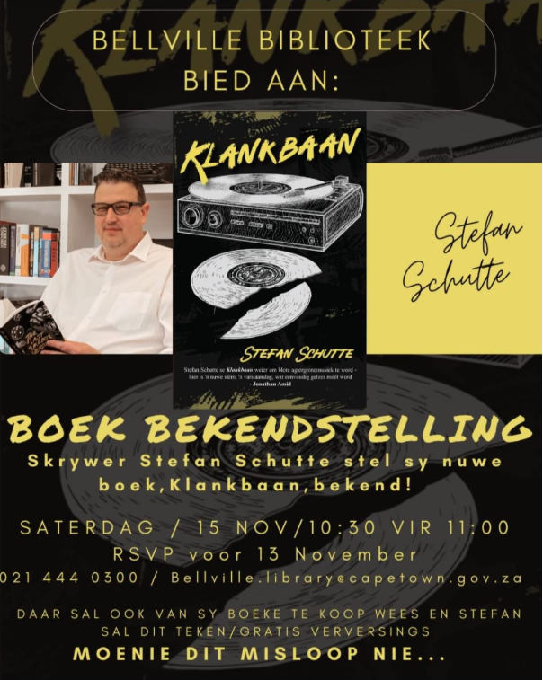 Kom luister gratis na die Klankbaan-gesprek met Christelle Connor by die Bellville Biblioteek. Eerskomende Saterdag 10:30 vir 11:00. RSVP sommer per e-pos (bellville.library@capetown.gov.za).
Lees intussen die eBoek gratis (as jy 'n Kindle Unlimited intekenaar is) by