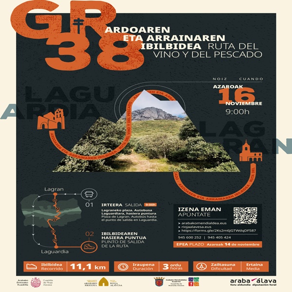 👟GR 38 Ardoaren eta arrainaren ibilbidea /GR 38 Ruta del vino y el pescado(Laguardia-Lagran)👟⁣⁣
📅Azaroak 16 noviembre
📏 11,1 km⁣
⏰3 ordu⁣ /horas
☎️945 600 252⁣/☎️945 40 54 24⁣
[eus]tinyurl.com/bdzurs9u
[cas]tinyurl.com/4jhytv2k⁣
⁣#DFAlava