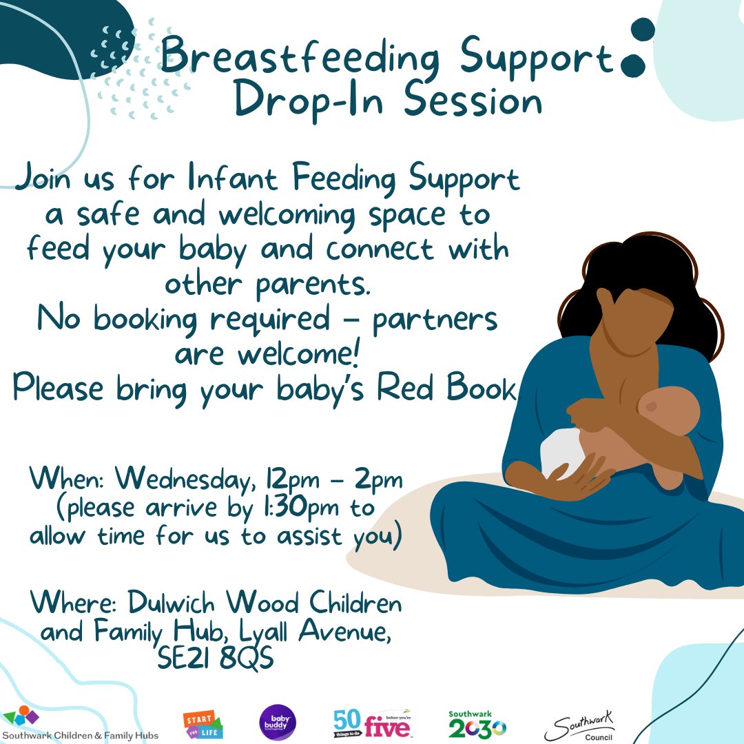 C_D_cfc's tweet image. 🍼 Good news!
Our Breastfeeding Drop-in at Dulwich Wood Children &amp;amp; Family Centre is back 

Join us every Wednesday from 12–2pm for friendly, supportive advice from trained breastfeeding specialists — no need to book, just drop in!

Please remember to bring your red book 📘
✨