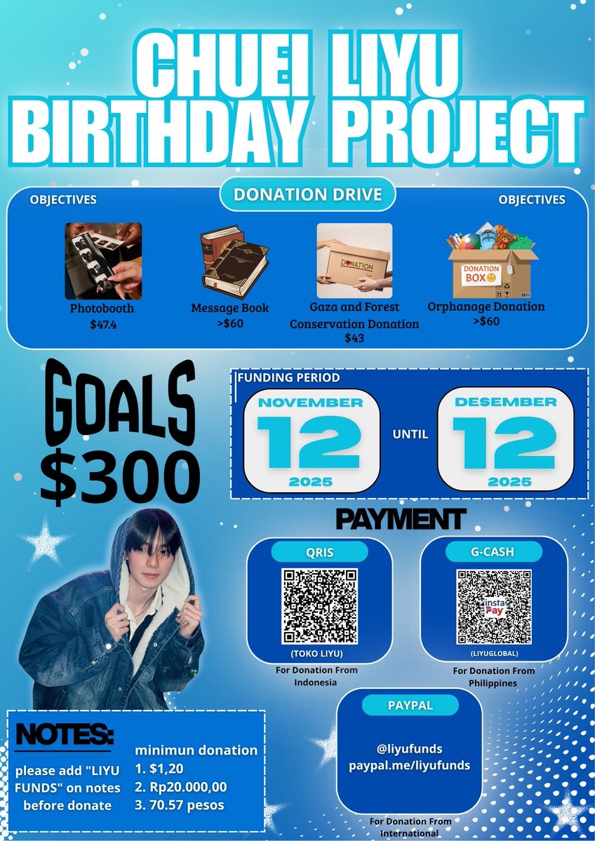 LIYUGLOBAL's tweet image. [📢] FUNDRAISING BIRTHDAY PROJECT

Hello, Lobudans 💫

We&apos;re officially launching our donation drive for Chuei Liyu&apos;s birthday project events! We invite all Lobudan to join us in helping make Liyu&apos;s birthday project a happy and exciting one! 

Your support truly matters! Even the…