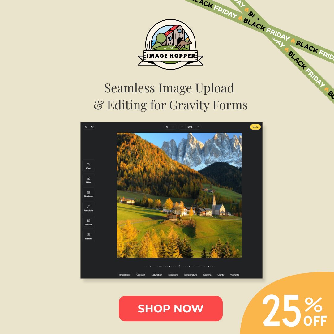 imagehoppergf's tweet image. Editing images in @gravityforms should be easy!

Save 25% on Image Hopper now!👉 Shop the Sale: imagehopper.tech/#buy

🕒 Sale ends Dec 2 | Code: GFBF2025
#ImageHopper #GravityForms #WordPressTools #BlackFriday #CyberMonday #WebDesign