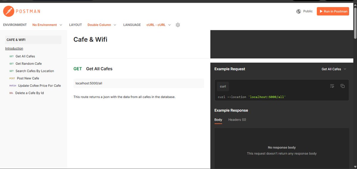 chiragdhawan07's tweet image. Day 66 of #100DaysOfCode
Project: Cafe &amp;amp; Wifi API☕️

Today’s wins:
• Built a REST API using Flask + SQLAlchemy
• Added GET, POST, PATCH &amp;amp; DELETE routes
• Returned clean JSON responses with error handling

Code in Day66_Cafe_API 📂 
github.com/chiragdhawan07…

#Python #Flask #API