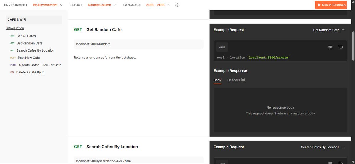 chiragdhawan07's tweet image. Day 66 of #100DaysOfCode
Project: Cafe &amp;amp; Wifi API☕️

Today’s wins:
• Built a REST API using Flask + SQLAlchemy
• Added GET, POST, PATCH &amp;amp; DELETE routes
• Returned clean JSON responses with error handling

Code in Day66_Cafe_API 📂 
github.com/chiragdhawan07…

#Python #Flask #API
