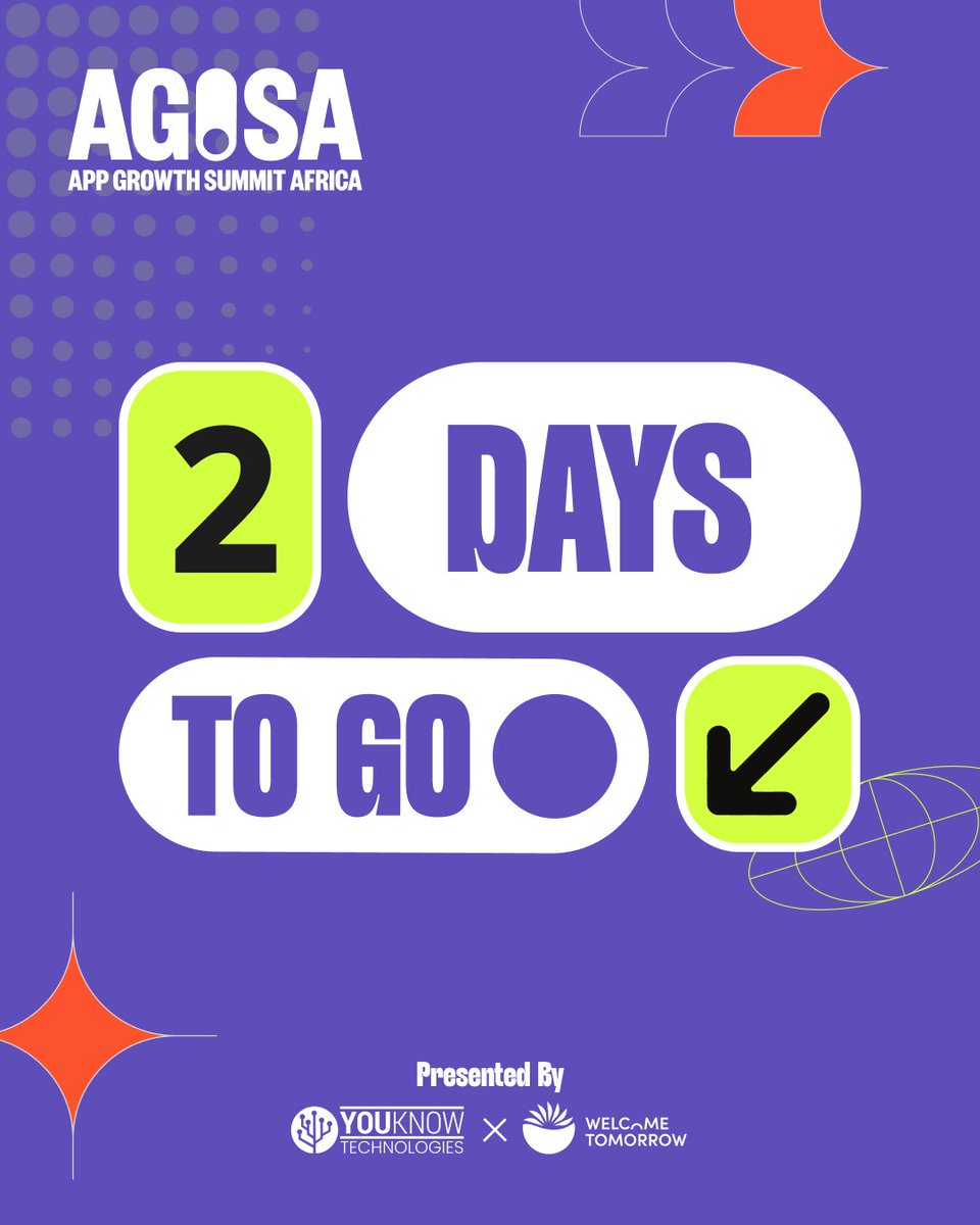 YOUKNOW_Tech's tweet image. Only 2 days left until the #AppGrowthSummitAfrica.

Our teams at YOUKNOW Technologies and Welcome Tomorrow are ready.

Huge thanks to our sponsors, Amplitude, OneSignal, AppsFlyer, and MMA South Africa, who are bringing their best. 

Sign up now 👇

ow.ly/7vZy50XqmR0
