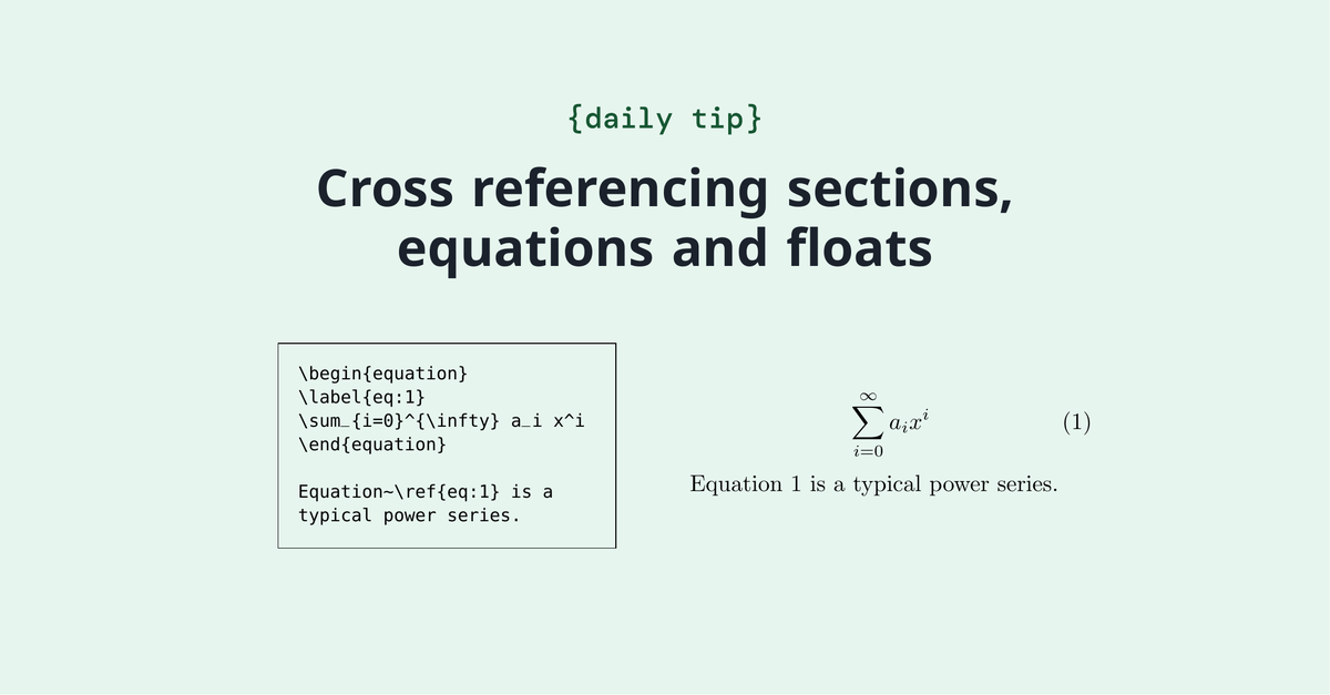 overleaf's tweet image. Do you need to reference any numbered element (a figure, a table, a section, an equation, etc) somewhere in your document? LaTeX provides commands to automate this. overleaf.com/learn/latex/Cr…