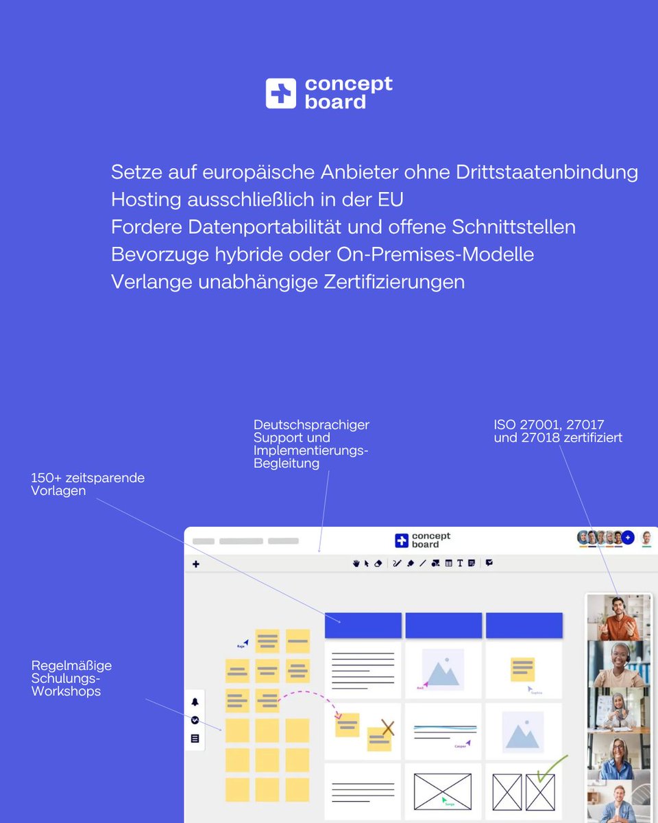 ConceptboardApp's tweet image. Viele Verwaltungen setzen auf bequeme Tools und landen im Vendor-Lock-in: steigende Preise, kein EU-Hosting, kein Datenexport. Digitale Souveränität heißt: europäische Anbieter wählen, offene Schnittstellen fordern und Exit-Strategien von Anfang an mitdenken.