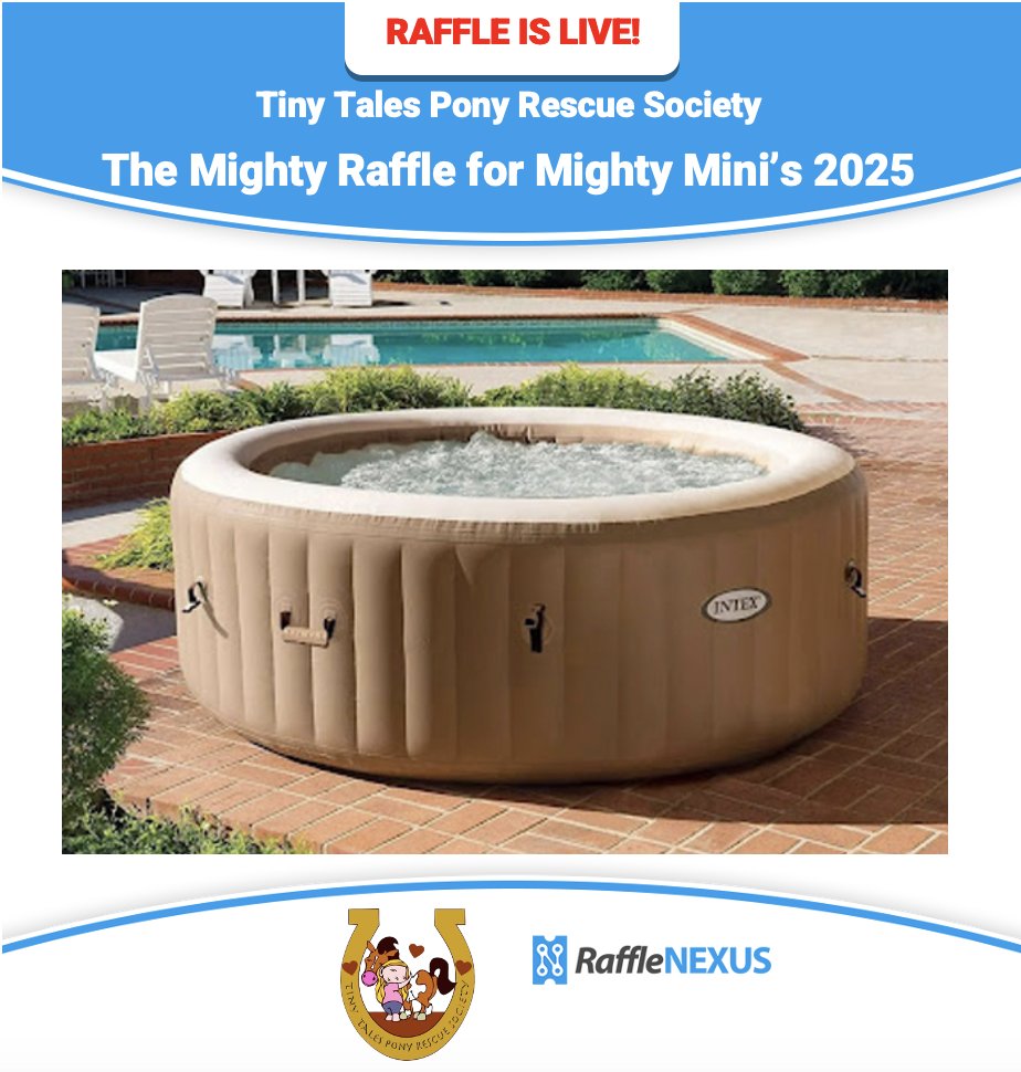 Win a Intex PureSpa Bubble Massage | Inflatable Hot tub, an IPAD, or a gift card! 

Purchase a ticket to win, for as little as $10, and you will be supporting horses in need!

Tickets: …talesponyrescueraffle.rafflenexus.com
Deadline: Nov. 14

Know your limit. Play within it. 19+

#rafflenexus