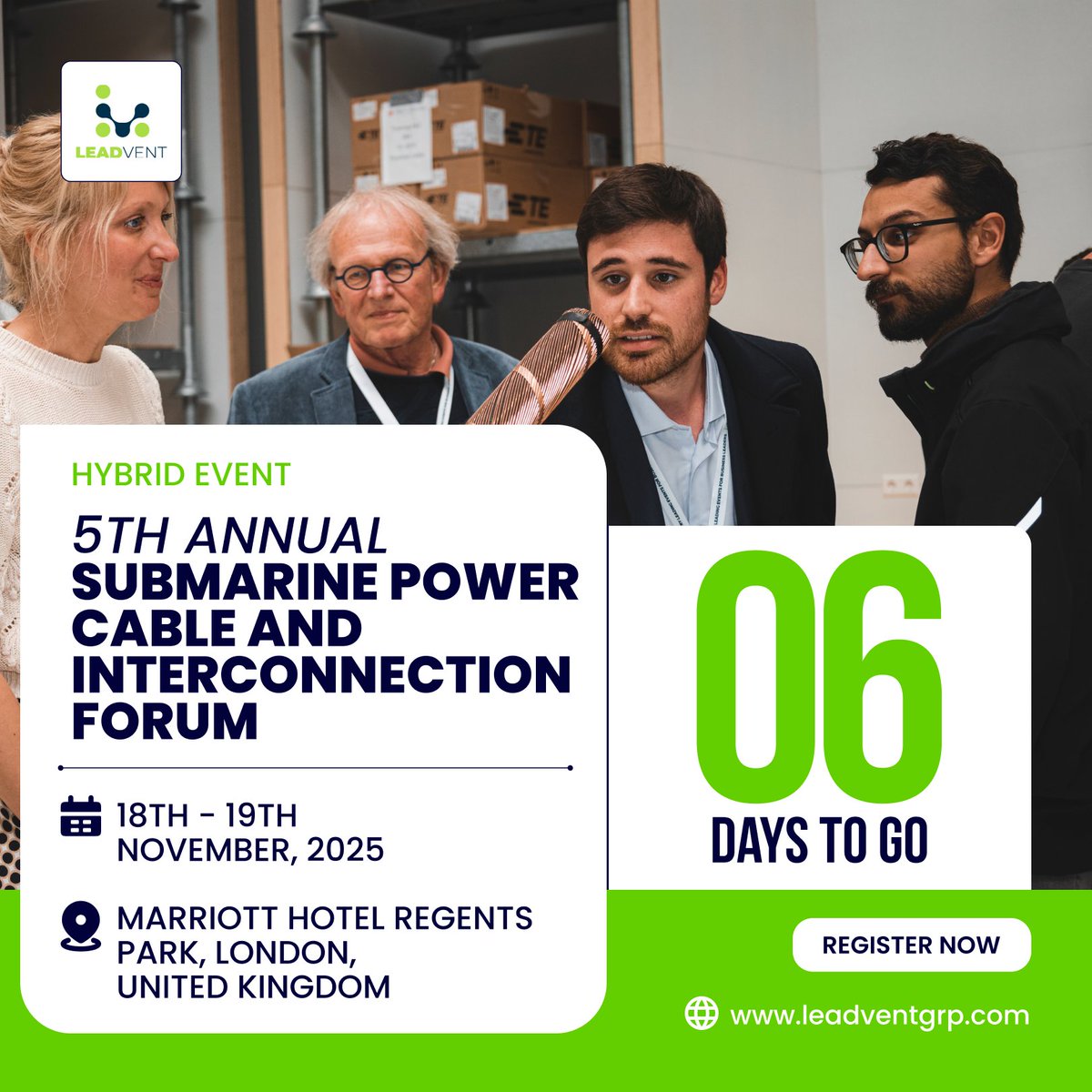 06 DAYS TO GO!!

Join us at the 5th Annual Submarine Power Cable and Interconnection Forum!

-bit.ly/42cko68

#SubmarinePowerCableForum #EnergyInterconnection #OffshoreWind #GlobalConnectivity #RenewableEnergyIntegration #PowerGridInnovation #EnergyInfrastructure #Energy