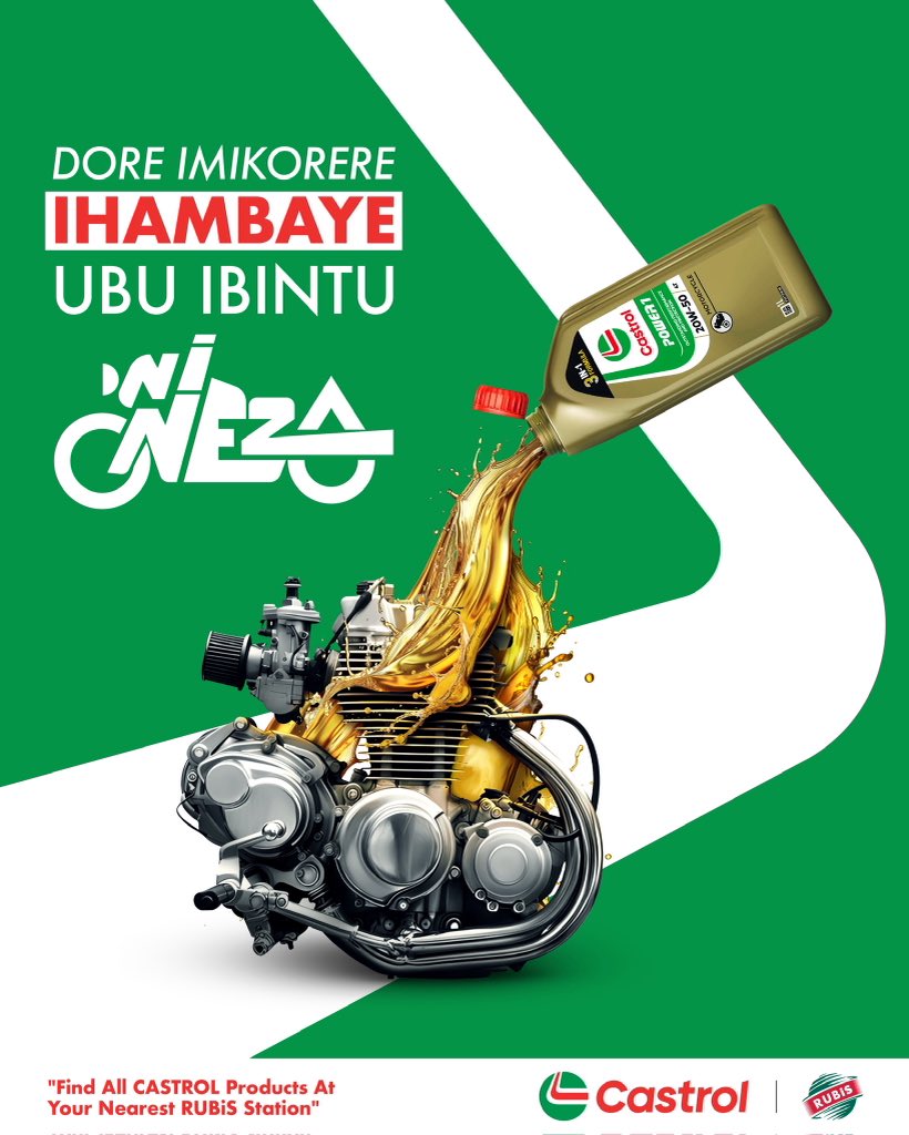RUBiSEnergyRw's tweet photo. Dore imikorere ihambaye. Castrol Power1 ni igisubizo ku bamotari bashaka imbaraga zihoraho mu ngendo zose haba ahaterera cyangwa mumvura, byose #CastrolPower1 irabigushoboza.
#rubis #NiNeza https://t.co/Jc0NFACd7g