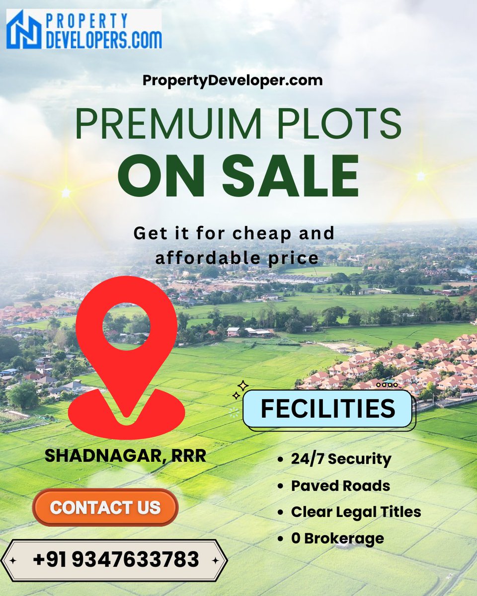 propertyde23498's tweet image. 🌿 Premium Villa Plots for Sale in Shadnagar, RRR!
Own your dream land with 24/7 security, paved roads &amp;amp; clear legal titles.📞 Call +91 9347633783 for site visits!
#ShadnagarPlots #VillaPlots #LandInvestment #RRRRegion #HyderabadRealEstate #HMDAApproved #PropertySale #RealEstate